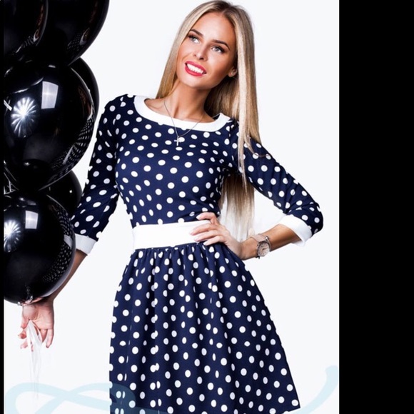 Exclusive Dresses & Skirts - Exclusive Dress Navy with white Polka dot